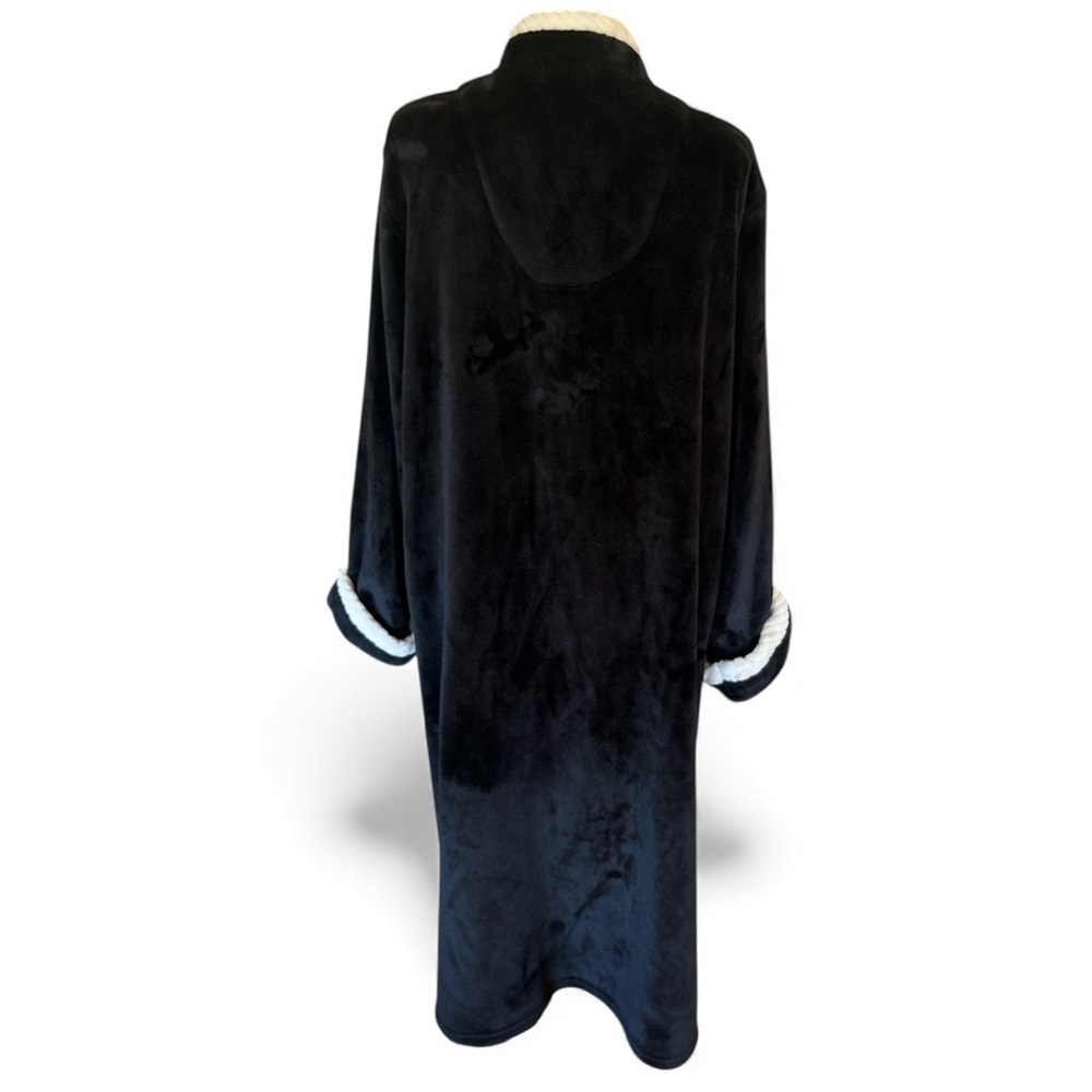 MISS ELAINE Plush Black Maxi Fleece Robe Full Front Zip White Rope Trim Size XL - Picture 7 of 13